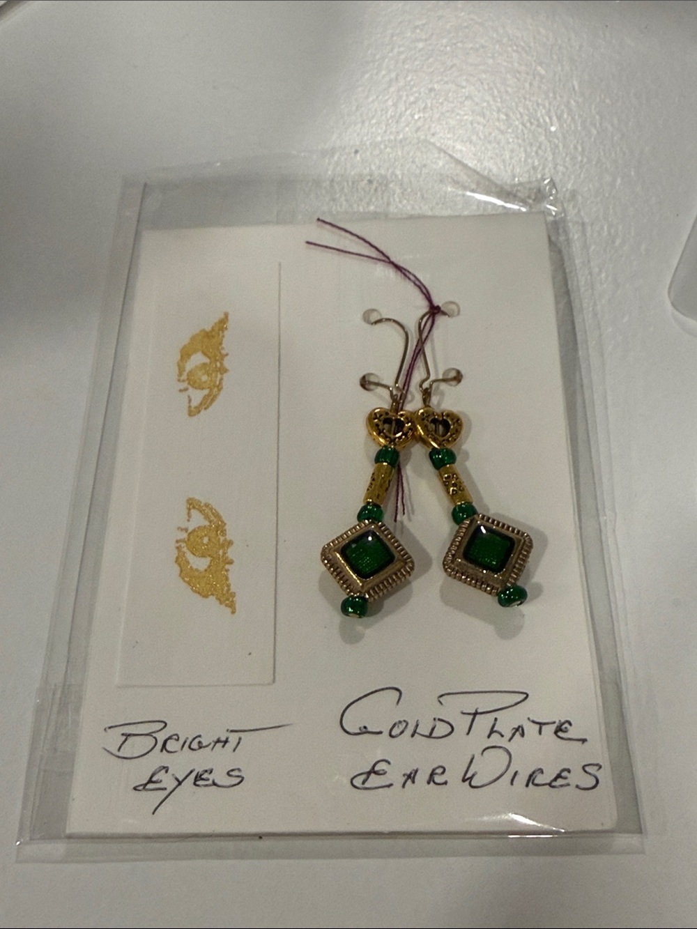 Gold-Tone Green Drop Earrings